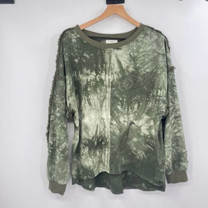 Umgee Green Tie Dye Hi-Lo Drop Shoulder Oversized Fit Long Sleeve Top Sz Medium